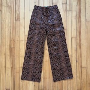 Princess Polly Snake Print Faux Leather Wide Leg Pants Brown Black Size 2